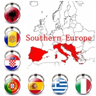Southern Europe: Portugal Greece Spain Italy Romania Flag Key Chain Glass Jewelry Keychain Pendant P