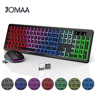 JOMAA คีย์บอร์ดสำหรับแท็บเล็ตไร้สายชุดแป้นพิมพ์และเมาส์2.4G พร้อมไฟ RGB Backlit เมาส์แป้นพิมพ์ไร้สาย