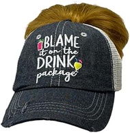 Blame It On The Drink Package Cruise Hat Embroidered Messy Bun Top Ponytail Top Opening Baseball Hat