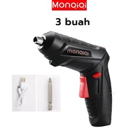 MONQIQI Bor obeng listrik  Cordless Screwdriver 4.2 V Mesin bor baterai impact cordless drill 49 pcs