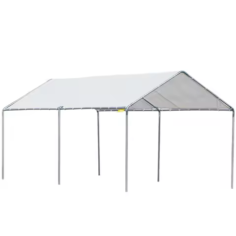 Outsunny 10x20 Canopy Carport - Heavy Duty, Galvanized Anchor Kit, White Heavy Duty 10x20 Canopy Car