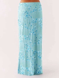 กระโปรงยาวปักเลื่อม Y2K สำหรับผู้หญิงชุดเที่ยวคลับออกไปกระโปรงกึ่งสั้นกึ่งยาวเอวสูงแม็กซี่กากเพชรแวว