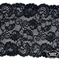 (Harga Per Meter) Renda Stretch Motif Bunga Warna Hitam Lebar 20cm