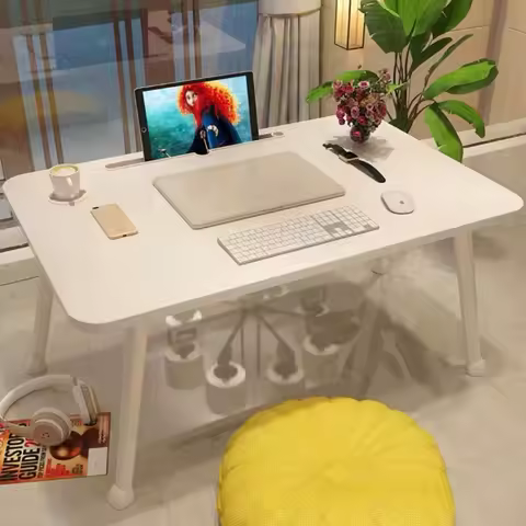 Foldable Laptop Bed Table Lap Table with Cup Holder Drawer Tablet Stand Laptop Bed Tray Table Portab