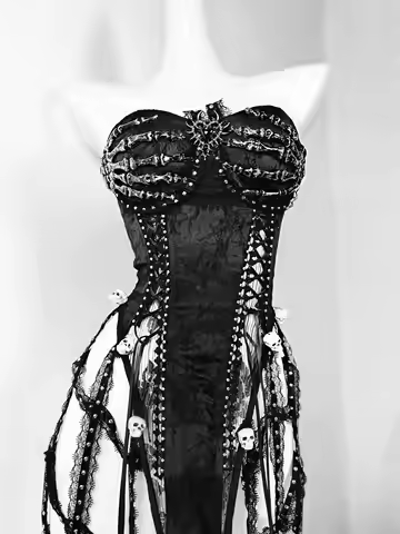 TDH Heavy Industries Handmade Pure Black Gothic Black Strap Drawstring Chest, Bird Cage, Affordable 