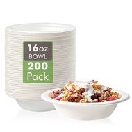 Vplus 200 Pack 16 OZ Paper Bowls, Disposable Compostable Bowls Bulk, Eco-friendly Bagasse Bowls, Hea