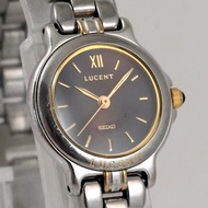 SEIKO LUCENT 女錶 石英機芯 1F21-0G90 22mm 黑色錶盤 雙色錶帶 手錶 古董錶 復古錶