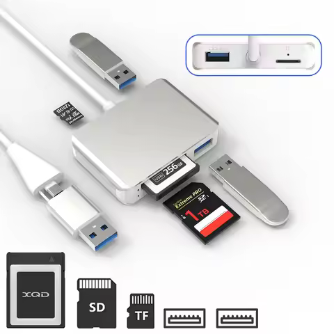 XQD Card Reader,USB 3.0/USB C to SD/TF,5 in 2 Adapter Read 3 Cards for Sony G Series, Lexar Mark Car