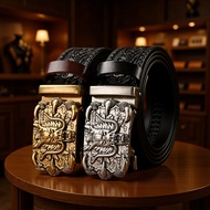 Men Belt Alloy Belt Buckle Automatic Buckle Belt Chinese Style Retro Fashion Pants Belt Boy Gift
