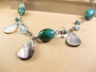 項鍊 時尚設計 西藏綠松石+貝+天河石+海水藍寶