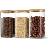 D2scrma 37oz Airtight Glass Square Storage Canisters with Bamboo Lid Set of 6 (1100ml) Stackable Con