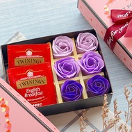 唐寧英倫茶包2入+6朵玫瑰香皂花禮盒–紫色