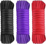 Soft Cotton Rope Tying Rope Macrame Cord 5m Length 8mm Thick Multipurpose Durable Long Rope All Purpose Tie Down Ropes for Garden/Tie/Pull/Knot(3 Pack, Black/Blue/Red)