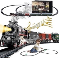 Train Set for Kids, Train Toys with Smokes, Lights and Sound, Toy Train with Steam Locomotive, Train