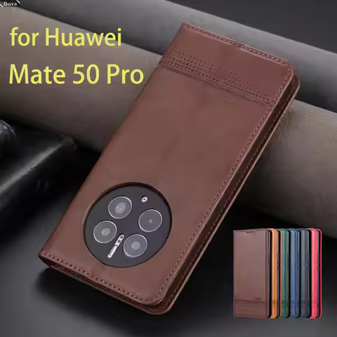 Deluxe Magnetic Adsorption Leather Fitted Case for Huawei Mate 50 Pro / Mate50 Pro Flip Cover Protec