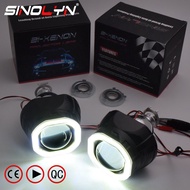 Mini 2.5'' Square COB LED Angel Eyes Halo DRL HID Car Projector Lens Headlight Bi-xenon Retrofit Black Kit H1 H4 H7