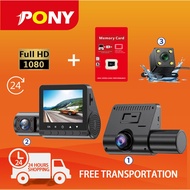 PONY 3 Channel Car Mini Dashcam 3-Len HD 1080P, Dash Cam Front and Rear Inside Mini Black Vehicle Da
