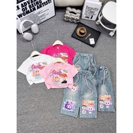 Girls set CS753, rainbow BB3 cotton shirt and jeans set with belt for girls