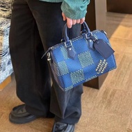LV speedy25藍色棋盤格手提肩背包芯片款25*20*15 98新配件塵袋 購證 吊牌 鎖鑰匙