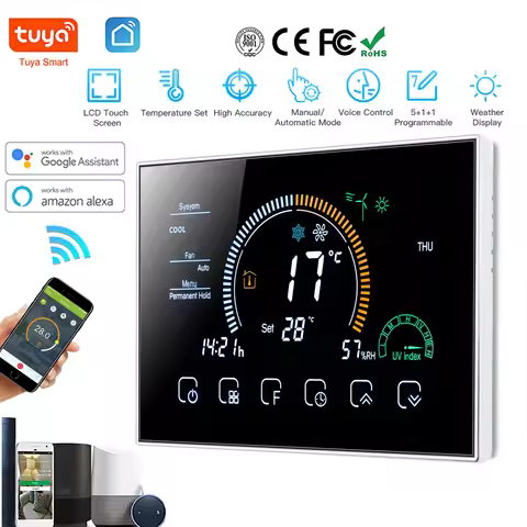 WiFi Smart Device Central Air Conditioner Thermostat Temperature Controller 3 Speed Fan Coil Unit Wo