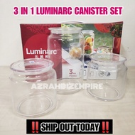 HOT! 3 IN 1 LUMINARC GLASS JAR CANISTER SET WITH AIR-TIGHT LID / BALANG KACA KUIH RAYA / BEKAS BISKUT COOKIES
