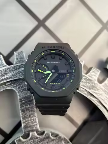 Green Black Sport Unisex Watch Full Function World Time LED Dual Display Rubber Strap Oak Luminous