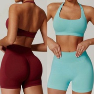 Halter Yoga Suit Women High Waist Yoga Suit Suit Skinny All-Match Fitness Shorts Sports Suit