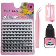200pcs Eyelashes natural With glue 10 Rows DIY Eyelash extension 20D 40D 60D 80D D CURL Mixed Eyelas