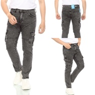 YSNGHT - Celana Cargo Jeans Bikers PDL Denim Panjang Pria Slimfit Skiny Simple Black Jazz