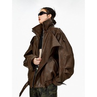 เสื้อแจ็คเก็ตหนังสีน้ำตาลสไตล์ย้อนยุคอเมริกันสำหรับผู้หญิง ICH MODE ฤดูใบไม้ผลิ 2026 เสื้อแจ็คเก็ตมอ