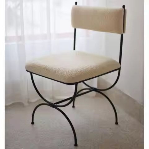 White Dining Chair, Upholstered Tuted Dining Room Chairs, Kitchen Dining Chairs with Black Metal Cur