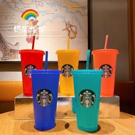【❥❥】 Reusable Starbucks Color Changing Cold Cups Plastic Tumbler with Lid Reusable Plastic Cup 24 oz Summer Collection 【PUURE】