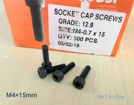 น็อตหัวจมดำ M4x15mm (ราคาต่อแพ็คจำนวน 100 ตัว) ขนาด M4x15mm Grade : 12.9 Black Oxide BSF เกลียว 0.7m