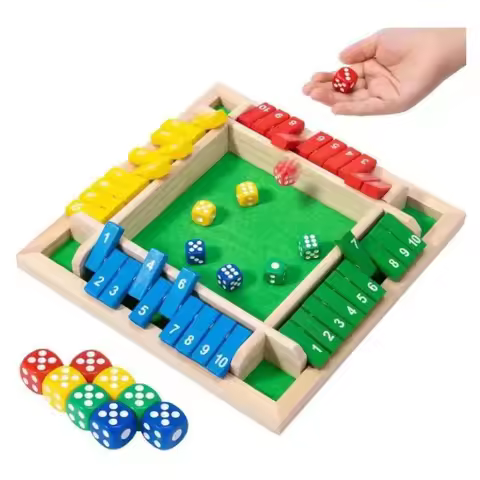 Shut The Box Dice Board Game Wooden Flaps & Dices Game 4 Players Pub Bar Party Supplies Family Enter