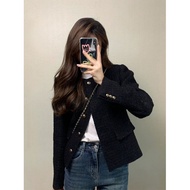 black short coat French style fashion long sleeve coat woman