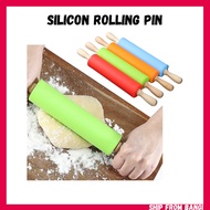 Silicone Rolling Pin Solid Wood Handle Roller non-stick Rolling Stick Flour stick Penggelek Doh Roti