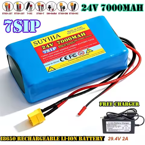 7S1P 7000mAh 24V 18650 Lithium-ion Battery Pack for Scooters 25.2V Built-in BMS+29.4V Charger