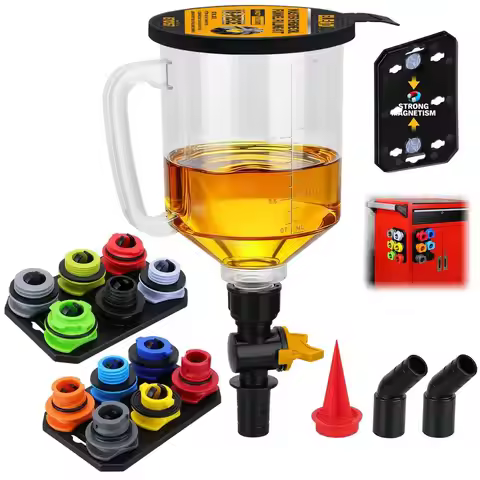 No Spill Engine Oil Funnel Kit, 1.59QT 1.5L Automotive Coolant Funnel Set, 12 Adapters, Elbow Fittin