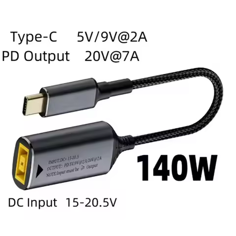 140W 100W 65W Square Plug To Type-C 5V/9V/20V PD Adapter USB C Power Converter Charging Cable for Le