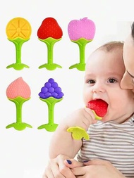 5入組嬰兒咬咬玩具矽膠水果造型安全牙套,可緩解嬰幼兒牙齦疼痛,適用於嬰幼兒禮品（某些部分可能會隨機出現）