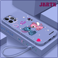 JKRTK Lilo &amp; Stitch อนิเมะดิสนีย์ของเหลวซ้ายเชือกสำหรับ Apple iPhone 15 14 13 12 11 XS XR X 8 7 SE Pro Max Plus เคสพัดลมพกพา HRTWR