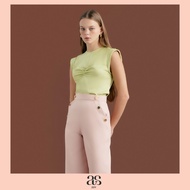 [asv aw24] Gemy Ruched Top เสื้อผู้หญิง คอกลม แขนกุด แต่งจับจีบด้านหน้า ผ้าโพลีเอสเตอร์