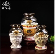 Windproof dimmable oil lamp ceramic oil lamp heart Sutra liquid butter lamp for Buddha oil lamp Chang Ming lamp Buddhist supplies ornaments