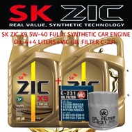SK ZIC X9 5W-40 Fully Synthetic Car Engine Oil 8 Liters+Vic Oil Filter C-231