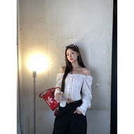 HRG STYLE | เสื้อแขนยาวคอปิดไหล่สั้นดีไซน์ฝรั่งเศสสีขาวที่นิยมในฤดูใบไม้ผลิ