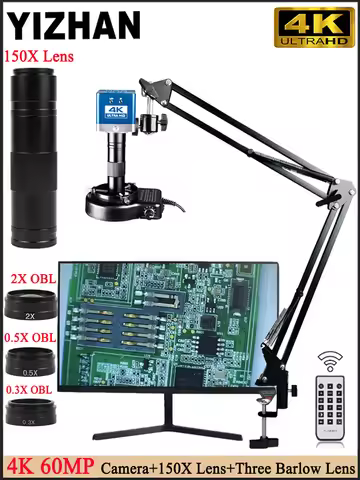 YIZHAN 4K UHD Digital Microscope 60MP Industrial Microscope 150X Lens 0.3X 0.5X 2X OBL for PCB Solde