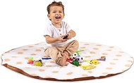 Elle Raey &amp; Co. Baby Splat Mat for Under High Chair - 3.9 ft Round Leather High Chair Food Catcher, Sunshine Design High Chair Mat for Floor, Waterproof &amp; Stain-Resistant with Storage Bag