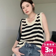 [Rika] Next Day Delivery Women's Knitted Vest Camisole Sleeveless Top Summer Clothes Striped Women B