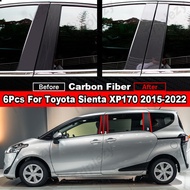 6Pcs Car Window Door Column B C Pillar Post Cover Trim For Toyota Sienta XP170 2015-2022 Glossy Black Carbon Fiber Mirror Effect PC Material Sticker Styling Accessories