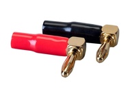 Right Angle Banana Plugs - For 12-18AWG Speaker Wire, Color Coded, Screw Type, 24k Gold Plated